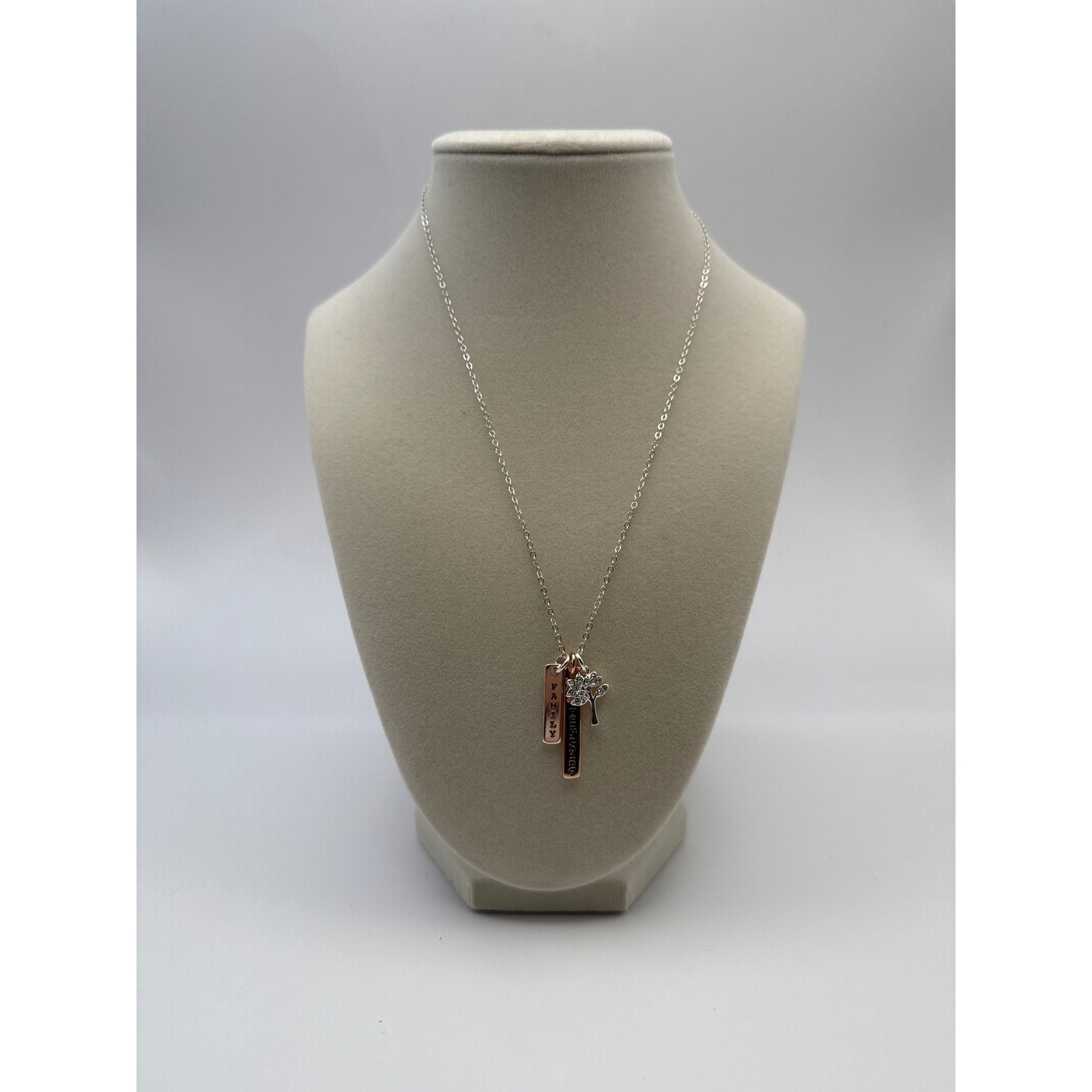 Family Is Everything Tree Of Life Pendant Necklace Twotone Silver Rose Gold 18in
